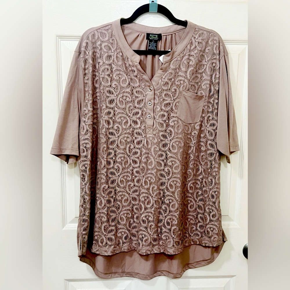 New Shannon Ford New York Lace Overlay Blouse in Taupe Size 3 X